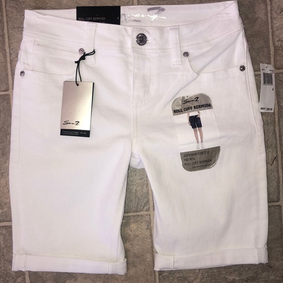 womens white denim bermuda shorts
